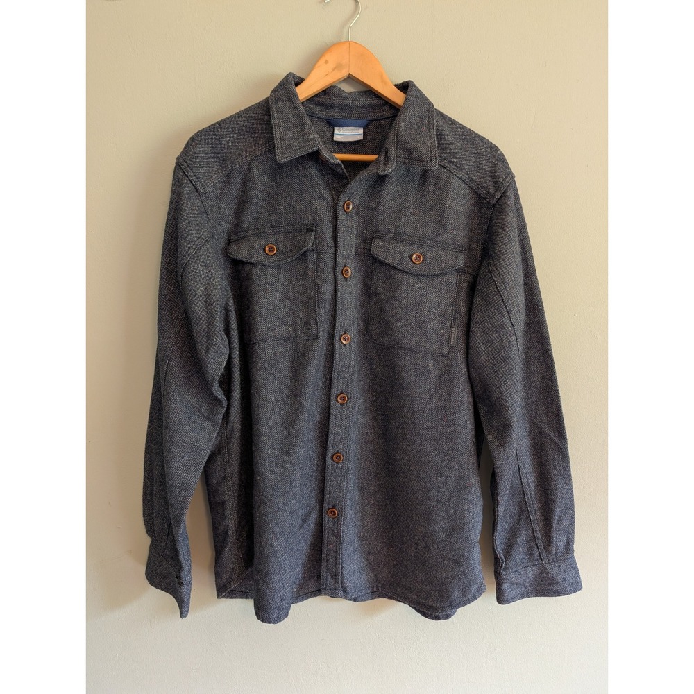 Columbia Sportswear Mens Recycled Wool Blend Tweed Flecked Flannel Shirt Navy L